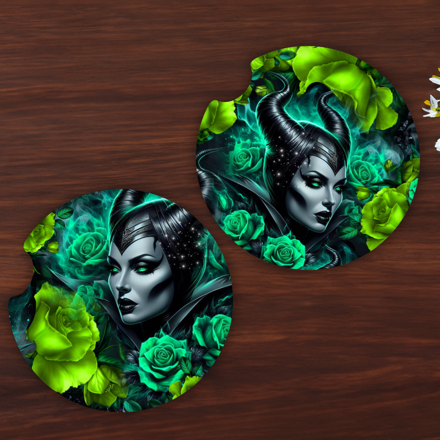 EVIL QUEEN GREEN car coasters