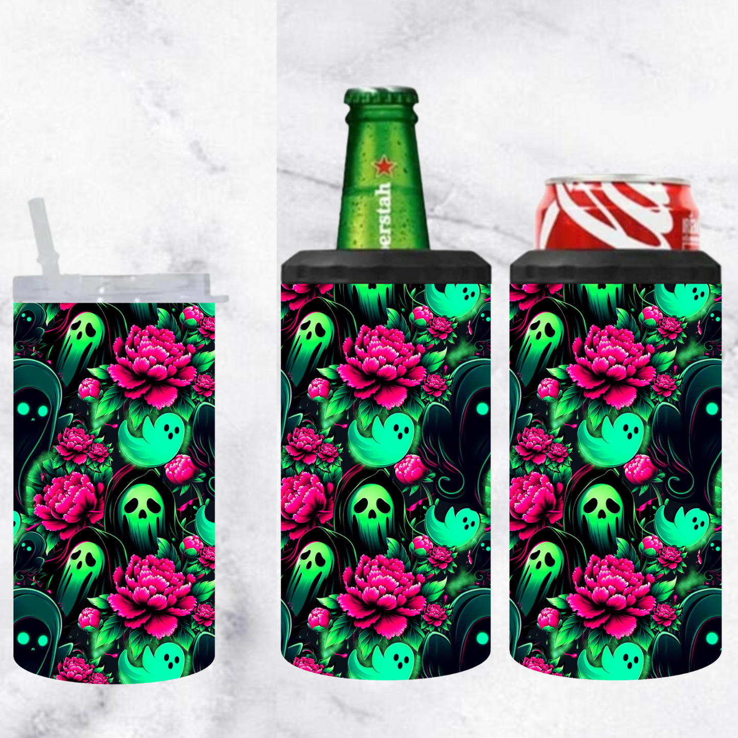 3 in 1 tumbler GREEN GHOST AND FLOWERS