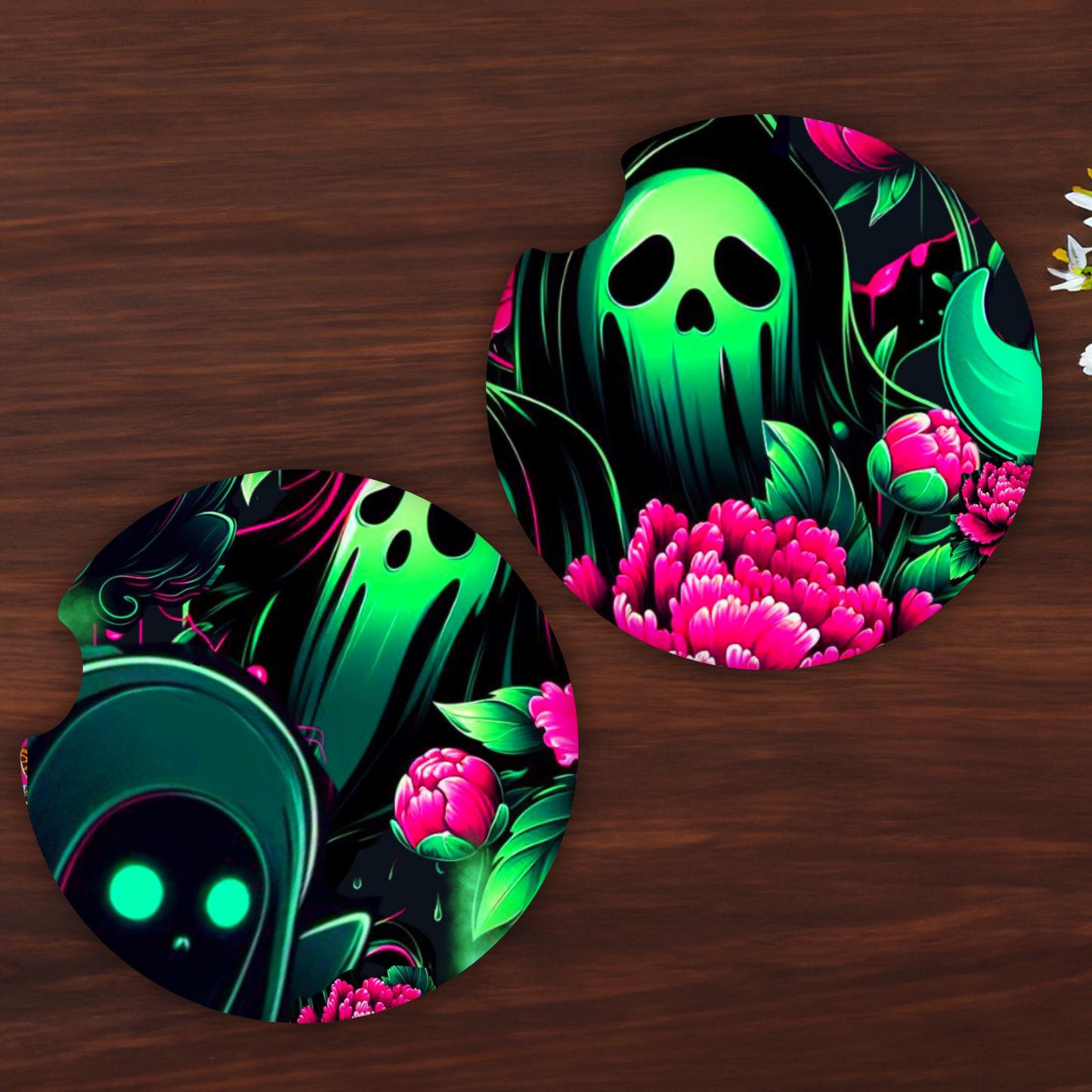 GREEN GHOST car coasters