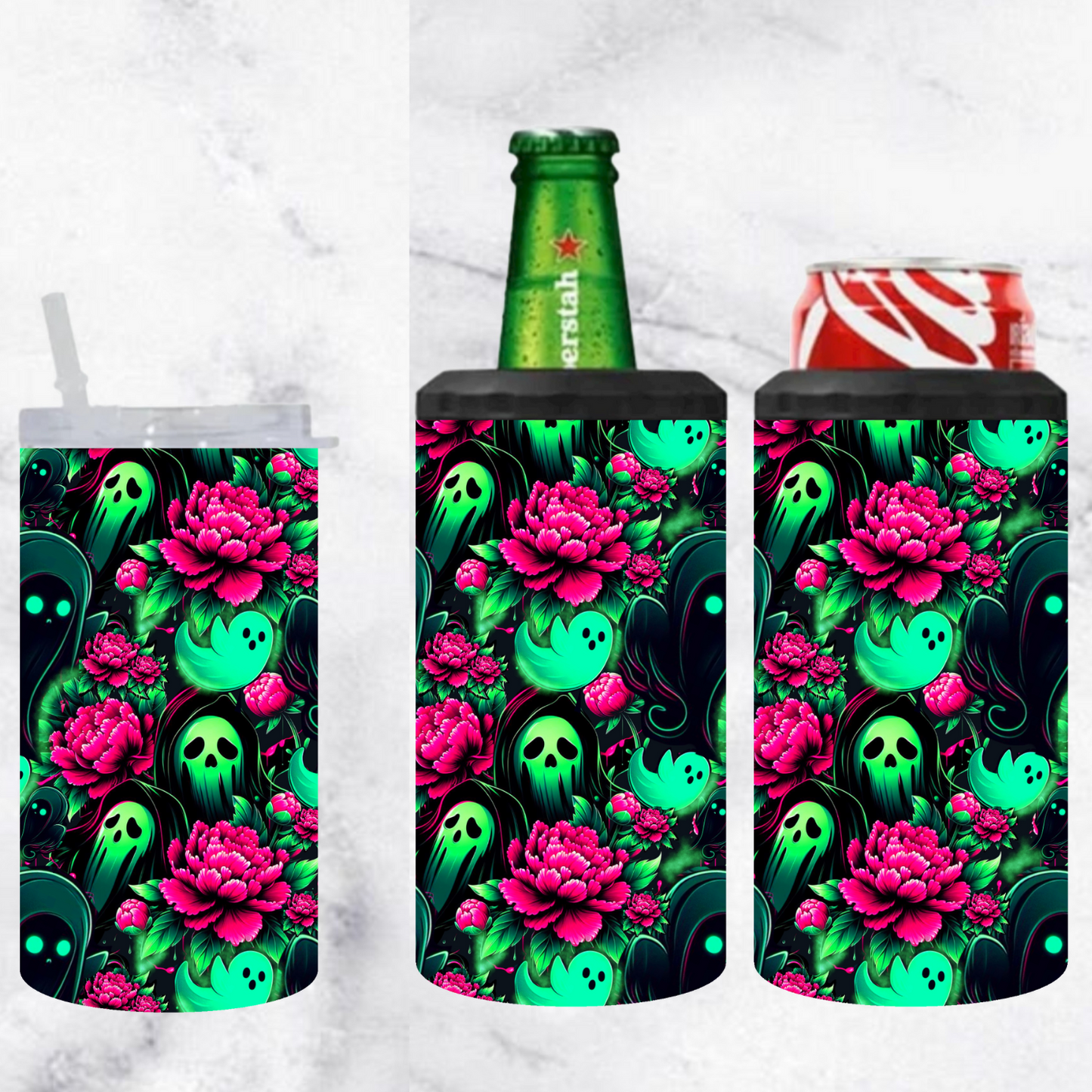 3 in 1 tumbler   GREEN GHOST  AND FLOWERS