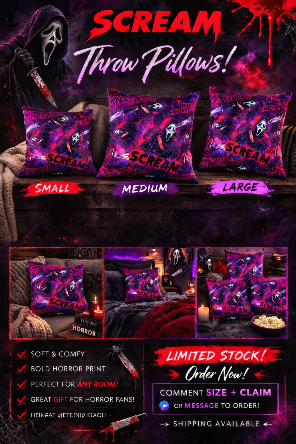 SCREAM throw pillows